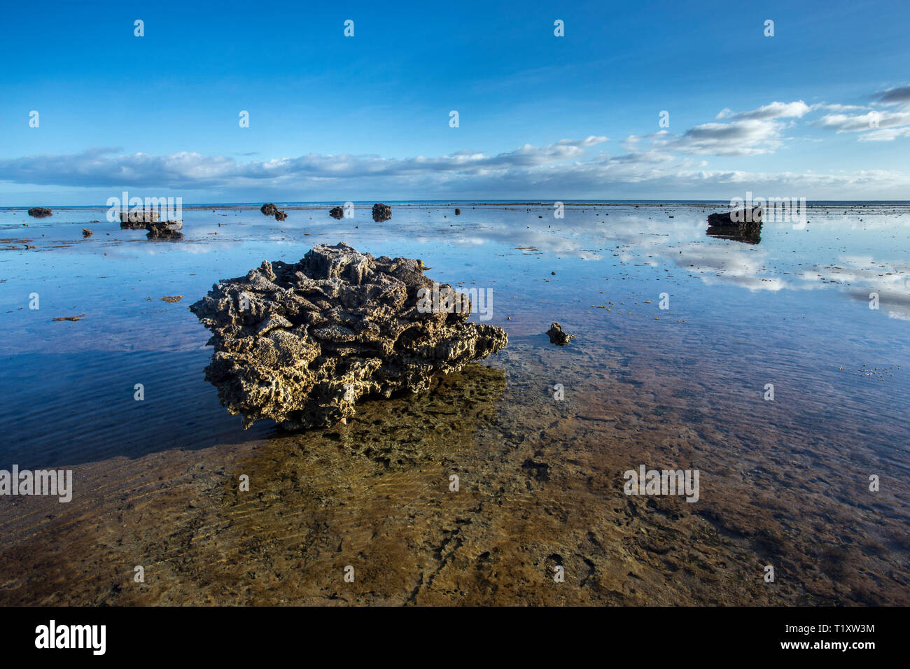 Volcanic rocks on wave-cut platform, the Forgotten Coast, New Caledonia Stock Photo