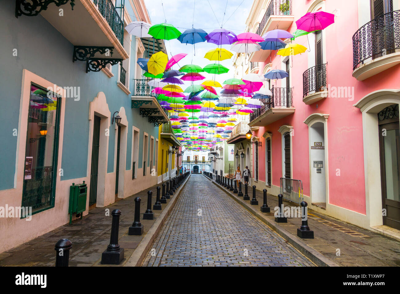 Colorful Umbrellas of downtown San Juan, Puerto Rico s capital and largest city, sits on the island's Atlantic coast. Its widest beach fronts the Isla Stock Photo