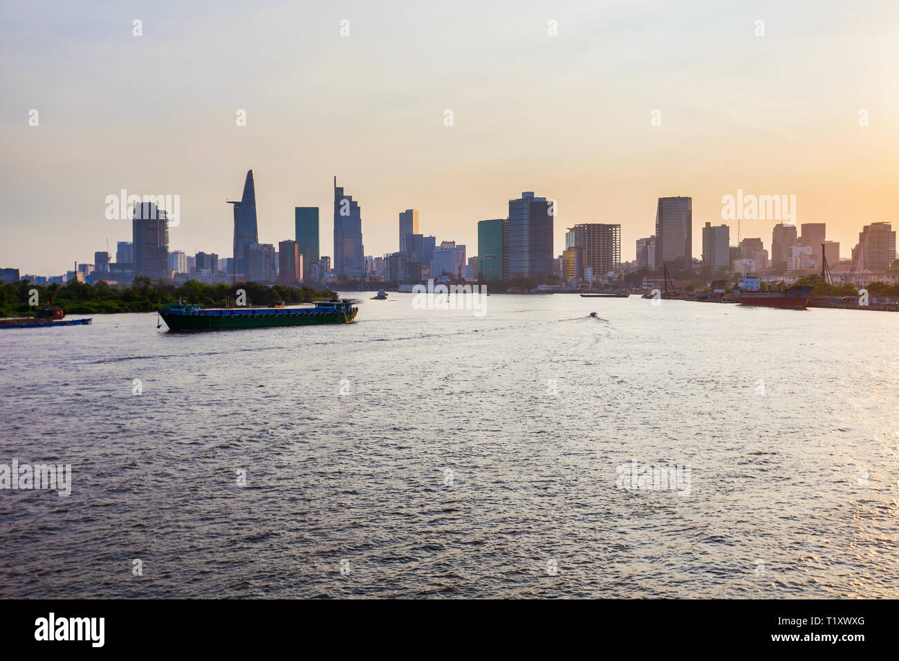 Ho Chi Minh city skyline aerial panoramic view at sunset. Ho Chi Minh