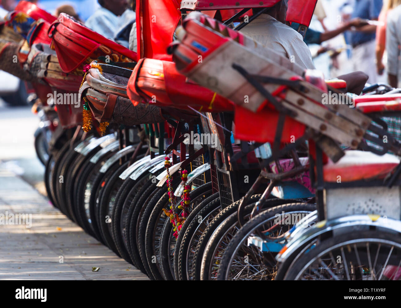 Bicycle rickshaw Parking of traditional Indian design Stock Photo