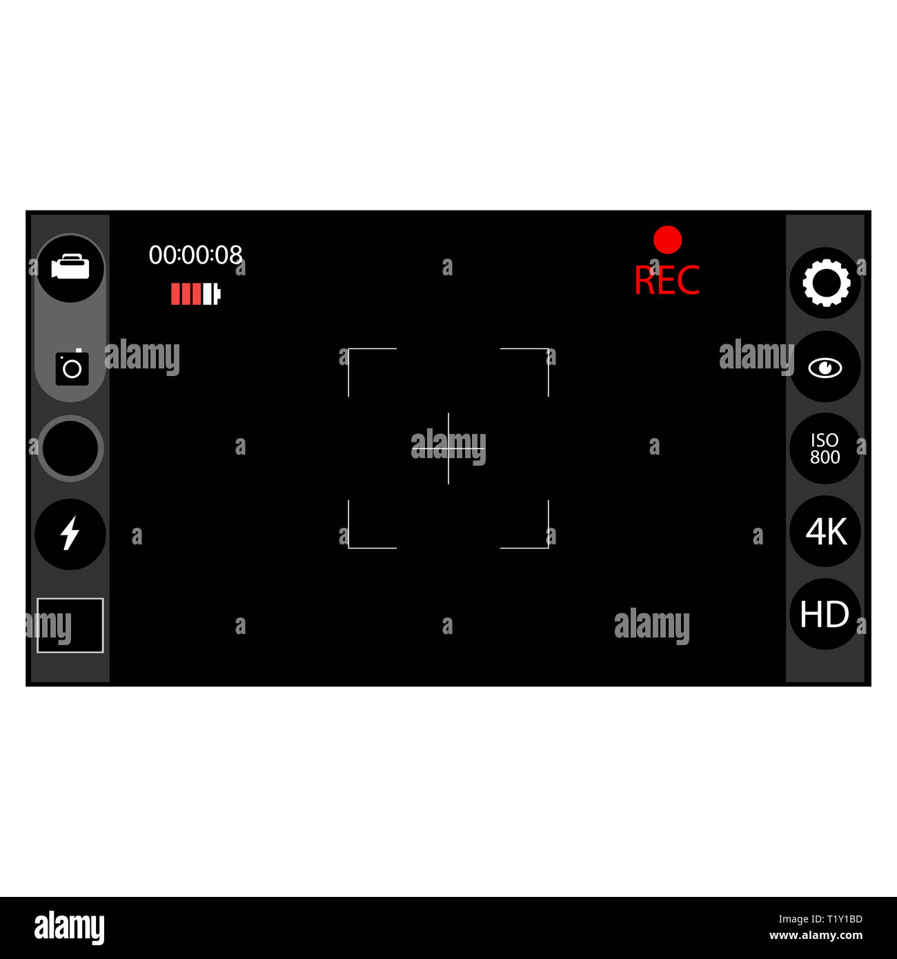 Digital Camera Viewfinder with Exposure and Settings. Modern Interface