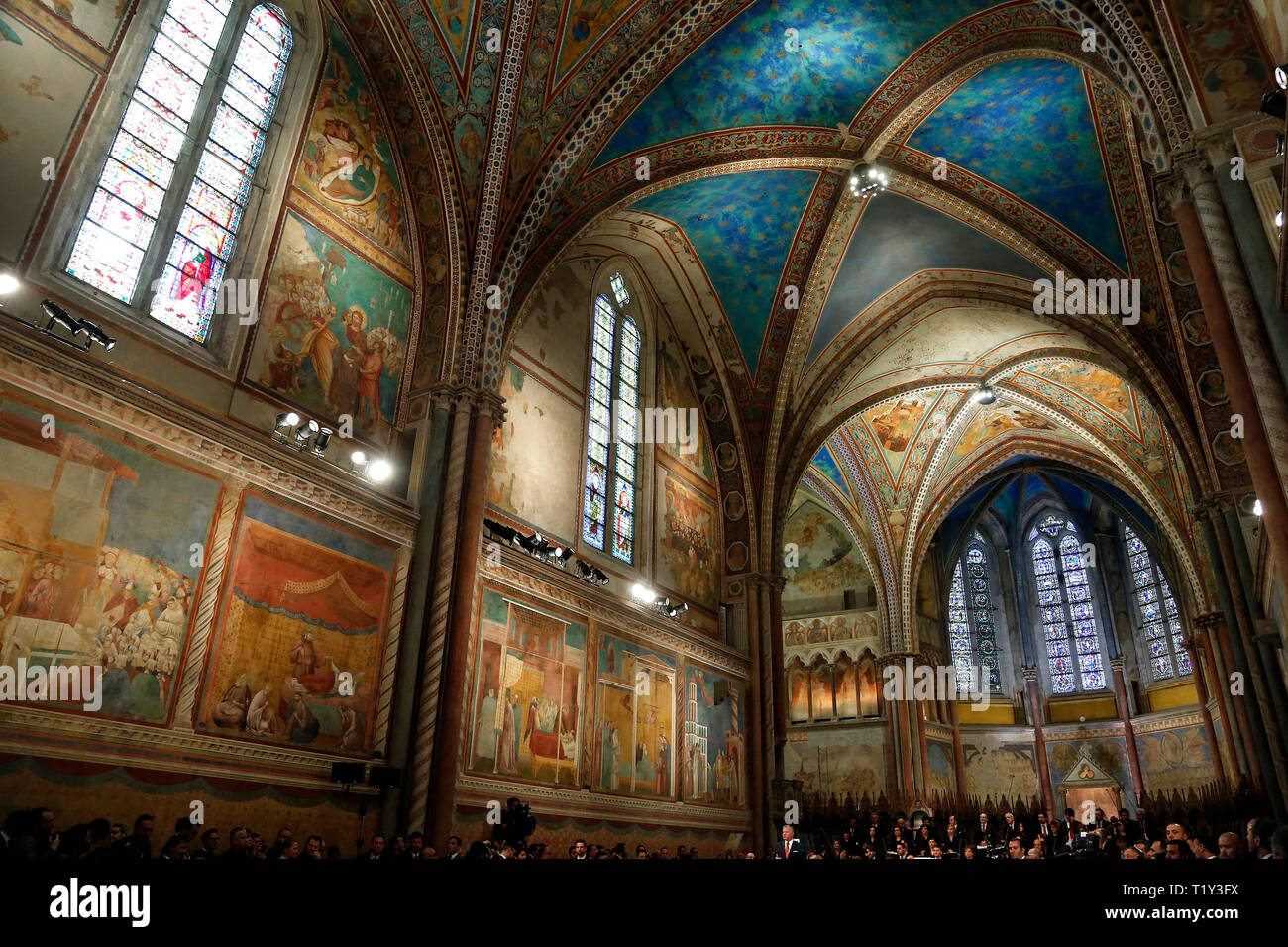 The upper basilica, frescoed by Cimabue Assisi March 29th 2019. The ...
