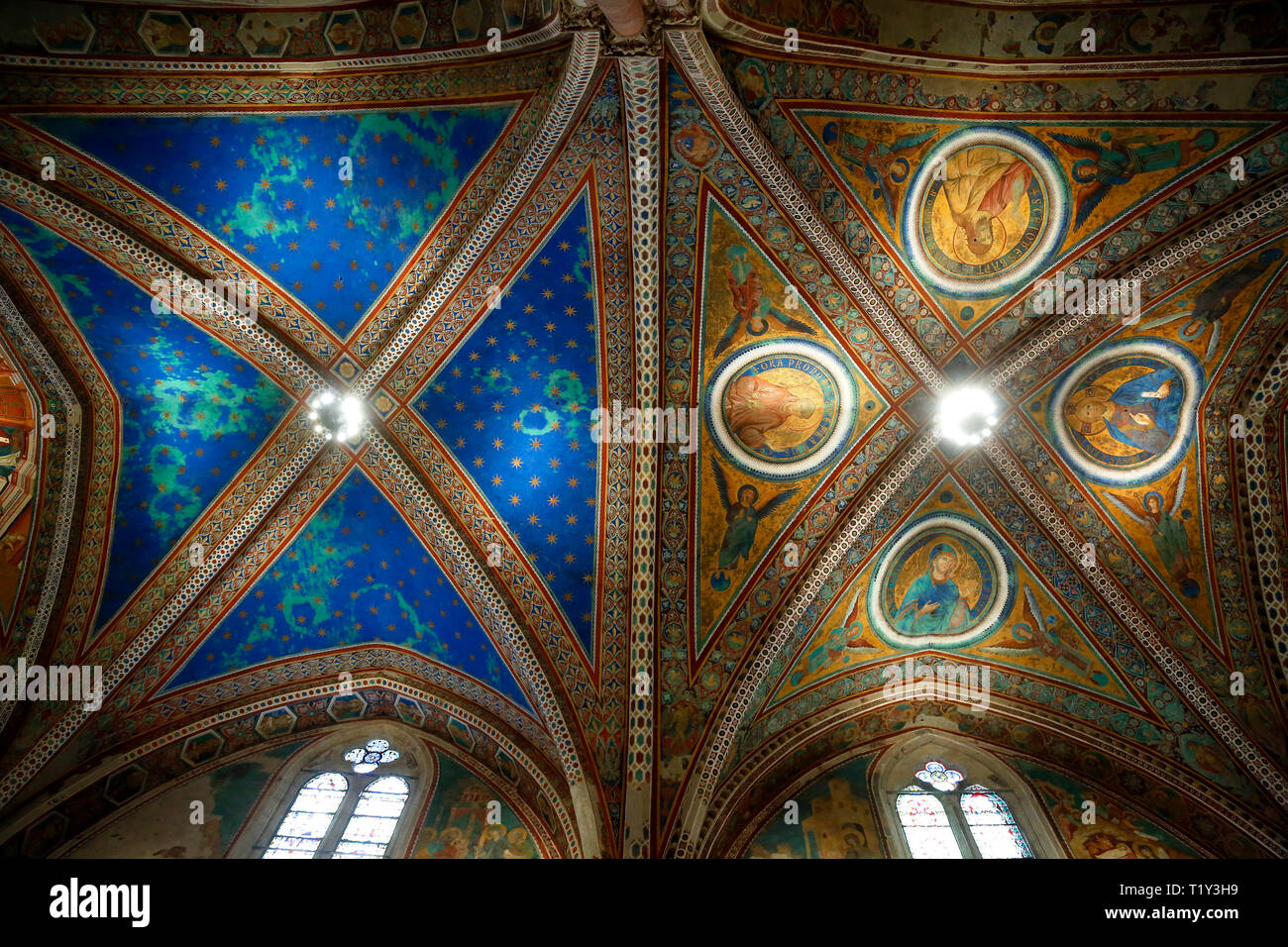 The upper basilica, frescoed by Cimabue Assisi March 29th 2019. The ...