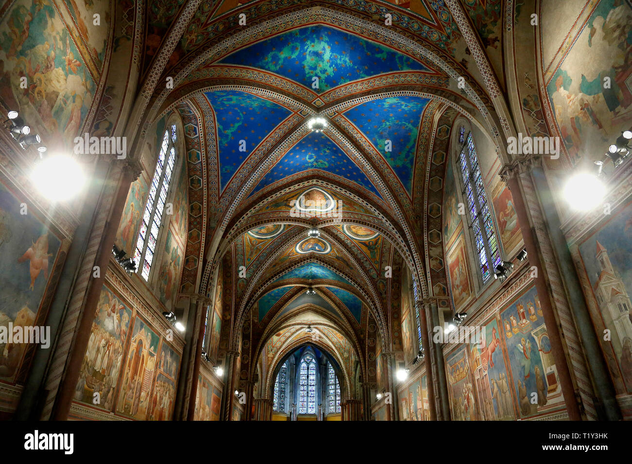 The upper basilica, frescoed by Cimabue Assisi March 29th 2019. The ...