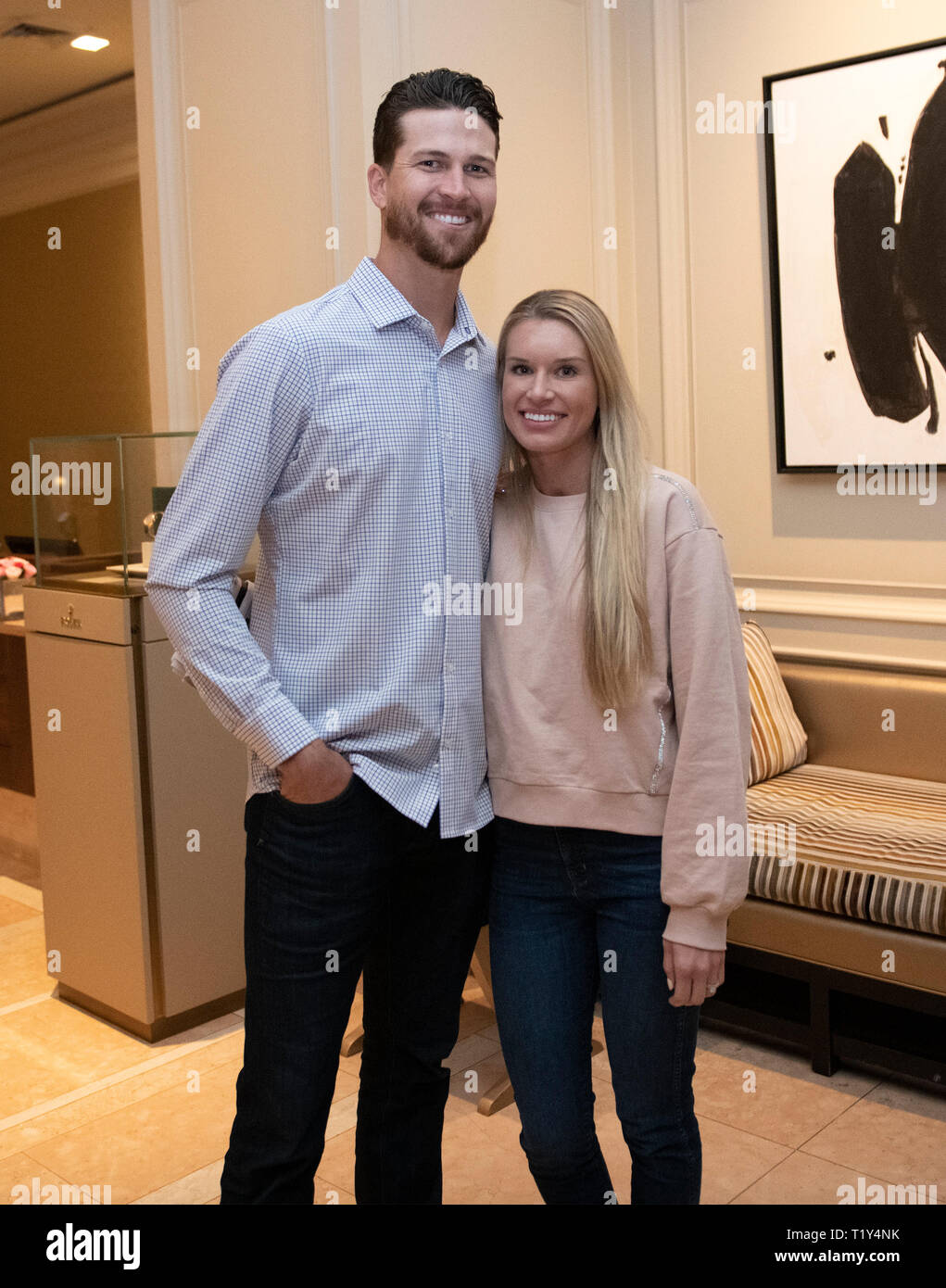 New York Mets Starting Pitcher Jacob Degrom 48 And His Wife Stacey Following A Press Conference On His New Five Year Contract Extension At The Ritz Carlton Hotel In Arlington Virginia On Wednesday March