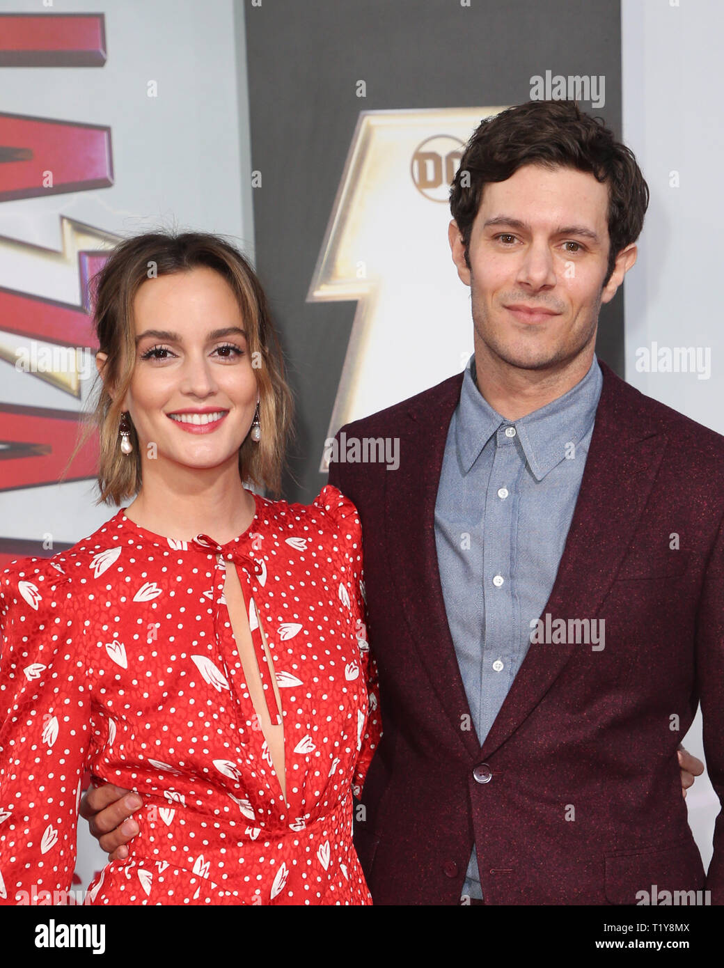 Hollywood CA March 28: Leighton Meester, Adam Brody, arrives for Warner Bros. Pictures And New Line Cinema's World Premiere Of 'SHAZAM!' at TCL Chinese Theatre on March 28, 2019 in Hollywood. Credit: Faye Sadou/MediaPunch Stock Photo