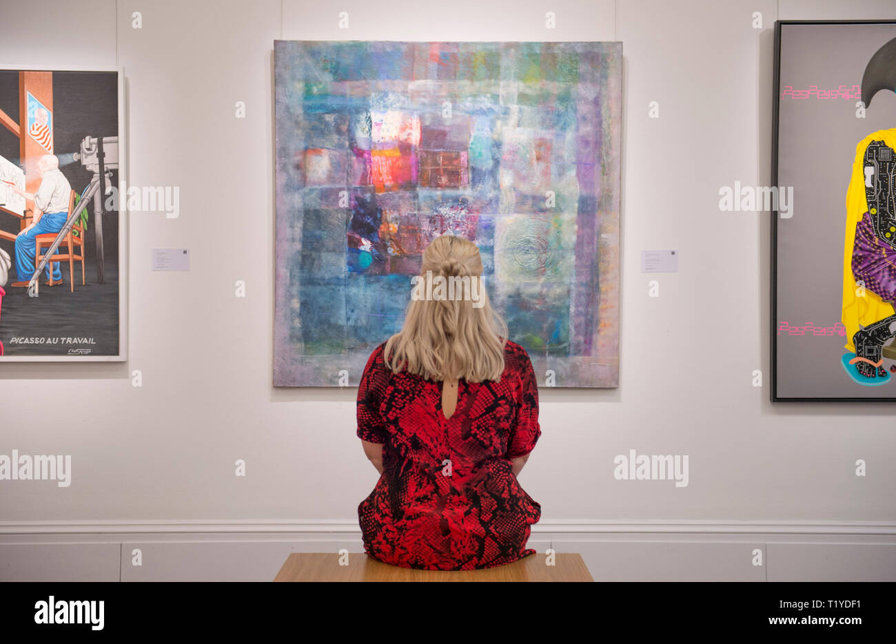Sotheby’s London, UK. 29 March, 2019. Pre-sale exhibition of Modern and Contemporary African Art, showing the work of artists from across the African diaspora. Image: Hussein Shariffe, Birth and Death of the Stars. Estimate £12,000-18,000. Credit: Malcolm Park/Alamy Live News. Stock Photo