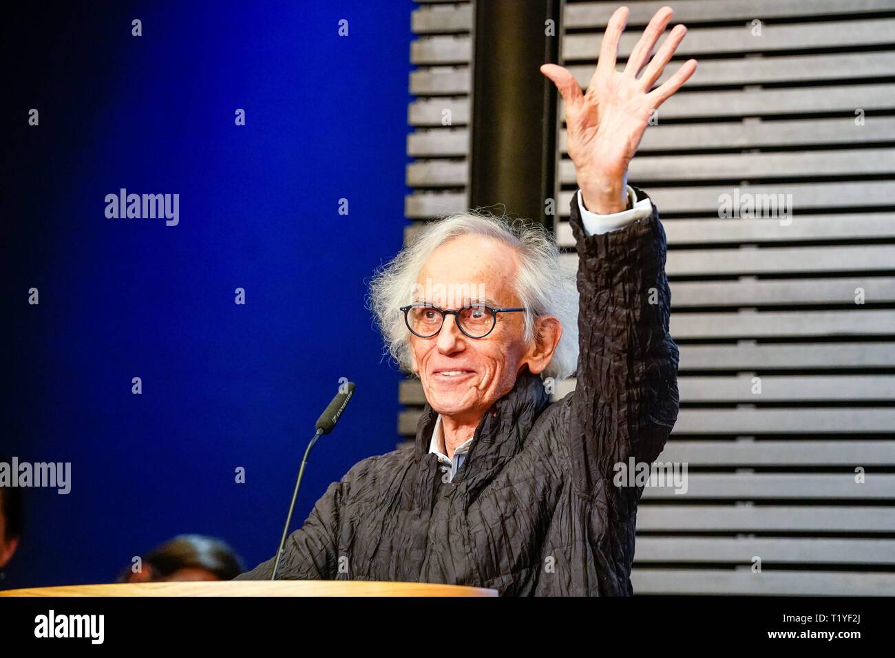 27.03.2019, the Konrad Adenauer Foundation in Berlin honors the Bulgarian artist Christo in Berlin. Christo, whose full name is Christo Vladimirov Yashevew, together with his wife Jeanne-Claude, was responsible for the Berlin Reichstag in 1995. Speech of the artist at the event. | usage worldwide Stock Photo