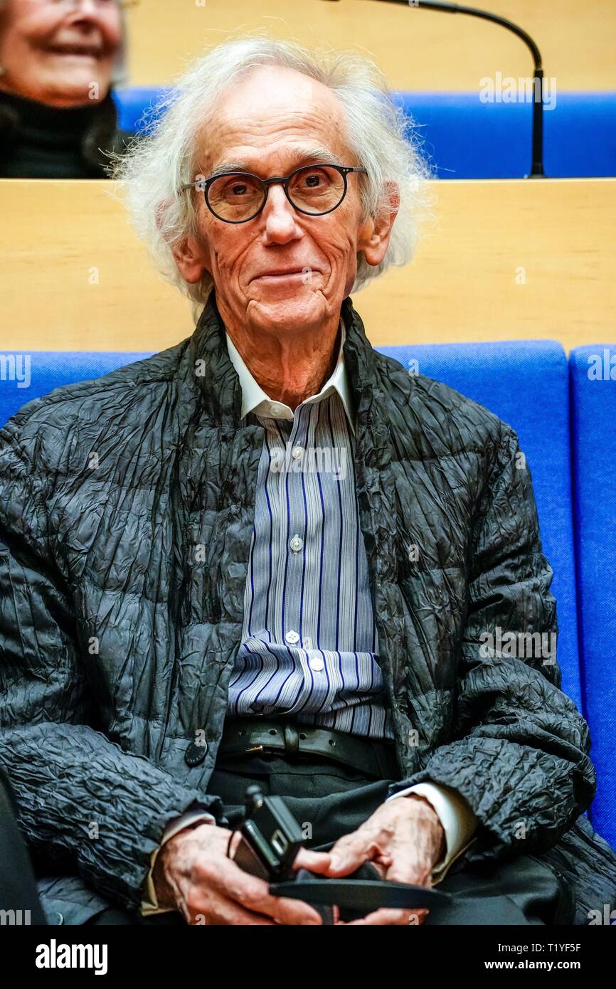 27.03.2019, the Konrad Adenauer Foundation in Berlin honors the Bulgarian artist Christo in Berlin. Christo, whose full name is Christo Vladimirov Yashevew, together with his wife Jeanne-Claude, was responsible for the Berlin Reichstag in 1995. The artist at the event. | usage worldwide Stock Photo