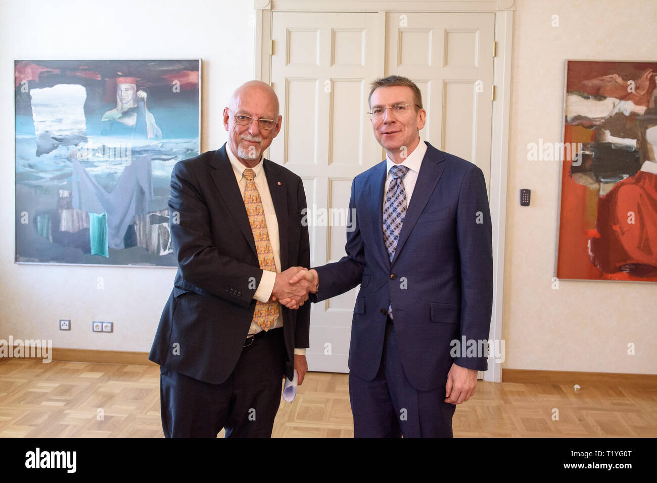 Riga, Latvia. 29th Mar 2019. Edgars Rinkevics, Minister of Foreign Affairs of Latvia meeting with Hans Dahlgren, Minister for EU Affairs of Sweden. Credit: Gints Ivuskans/Alamy Live News Stock Photo