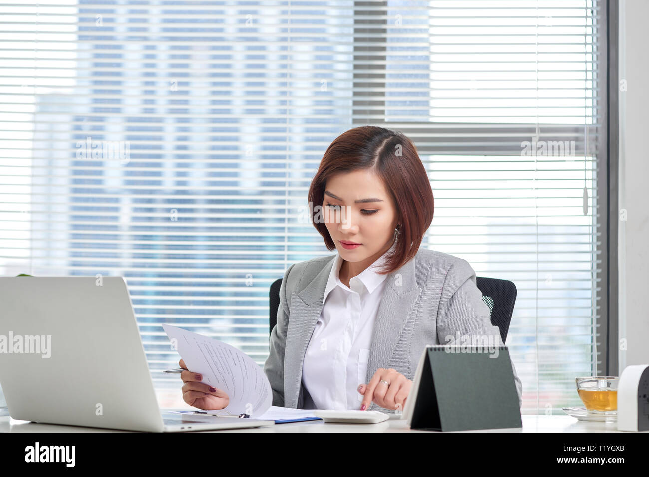 Financial Advisor Using Calculator Review Financial Statement On