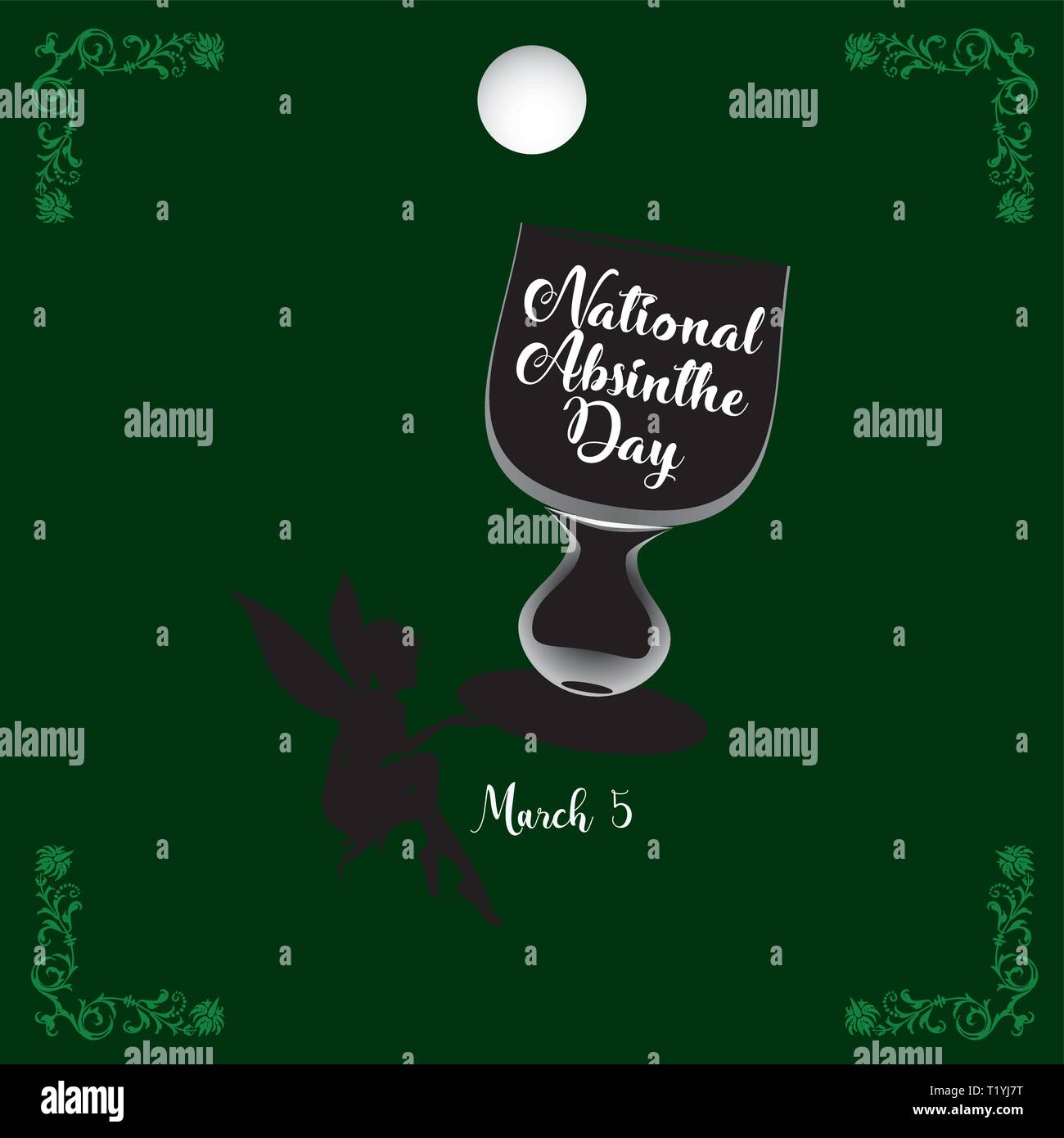 A popular day - National Absinthe Day. Fairy poster with absinthe glass Stock Vector