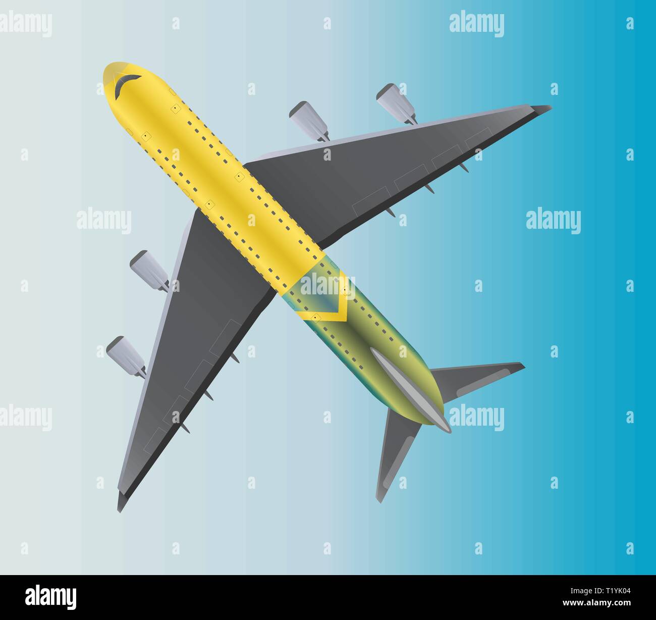 Top View of Double Deck Four Engine Passenger Airplane Vector Stock ...