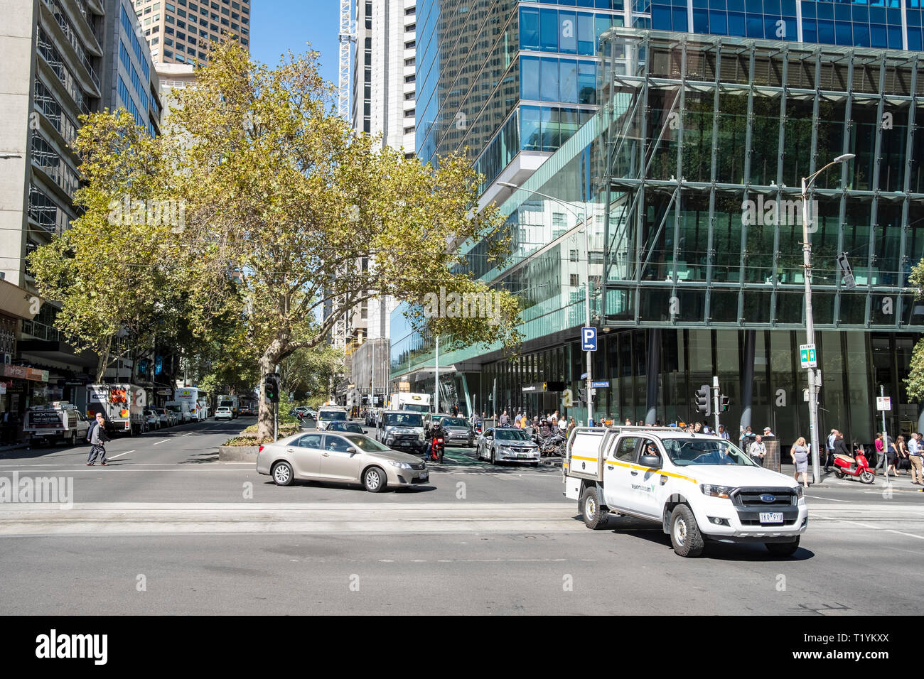 Melbourne urban scene and city centre traffic on exhibition street,Melbourne,Victoria,Australia Stock Photo