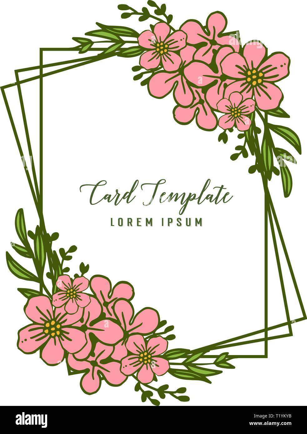 Vector illustration pattern art pink flower frame with decorative of ...