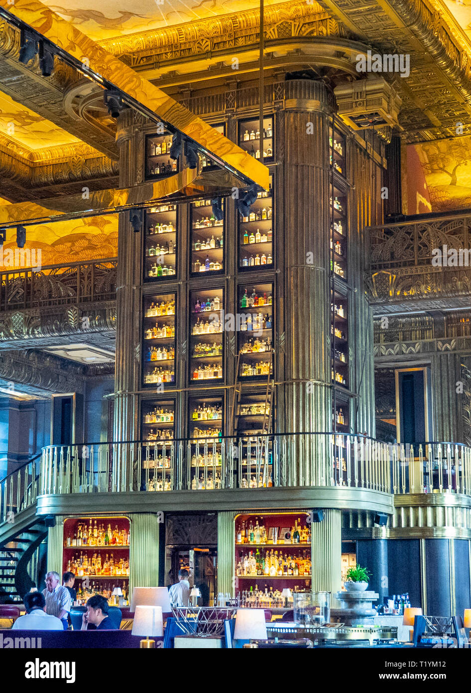 Tall Cabinet Or Gin Tower With Glass And Carved Wooden Columns The