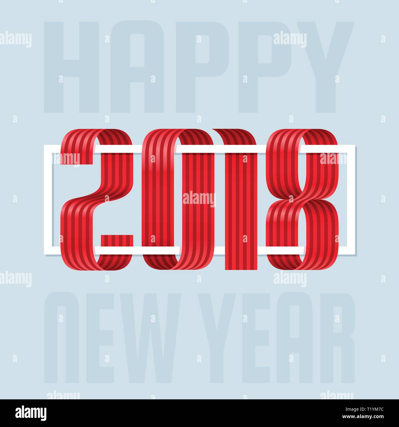 2018 happy new year red ribbon on white background Stock Vector