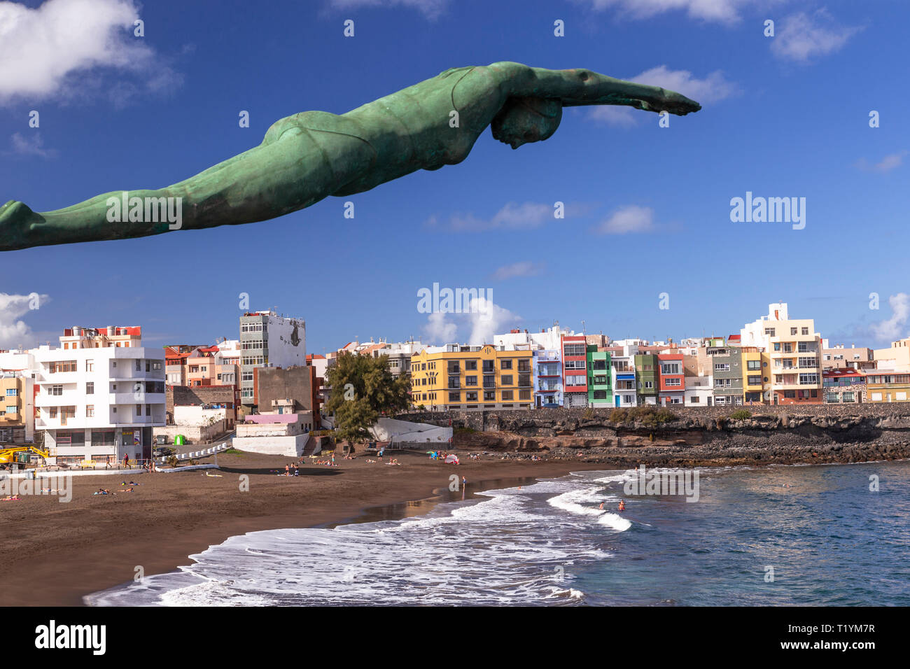 Statue of diving woman at La Garita, Gran Canaria, Canary Islands Stock Photo