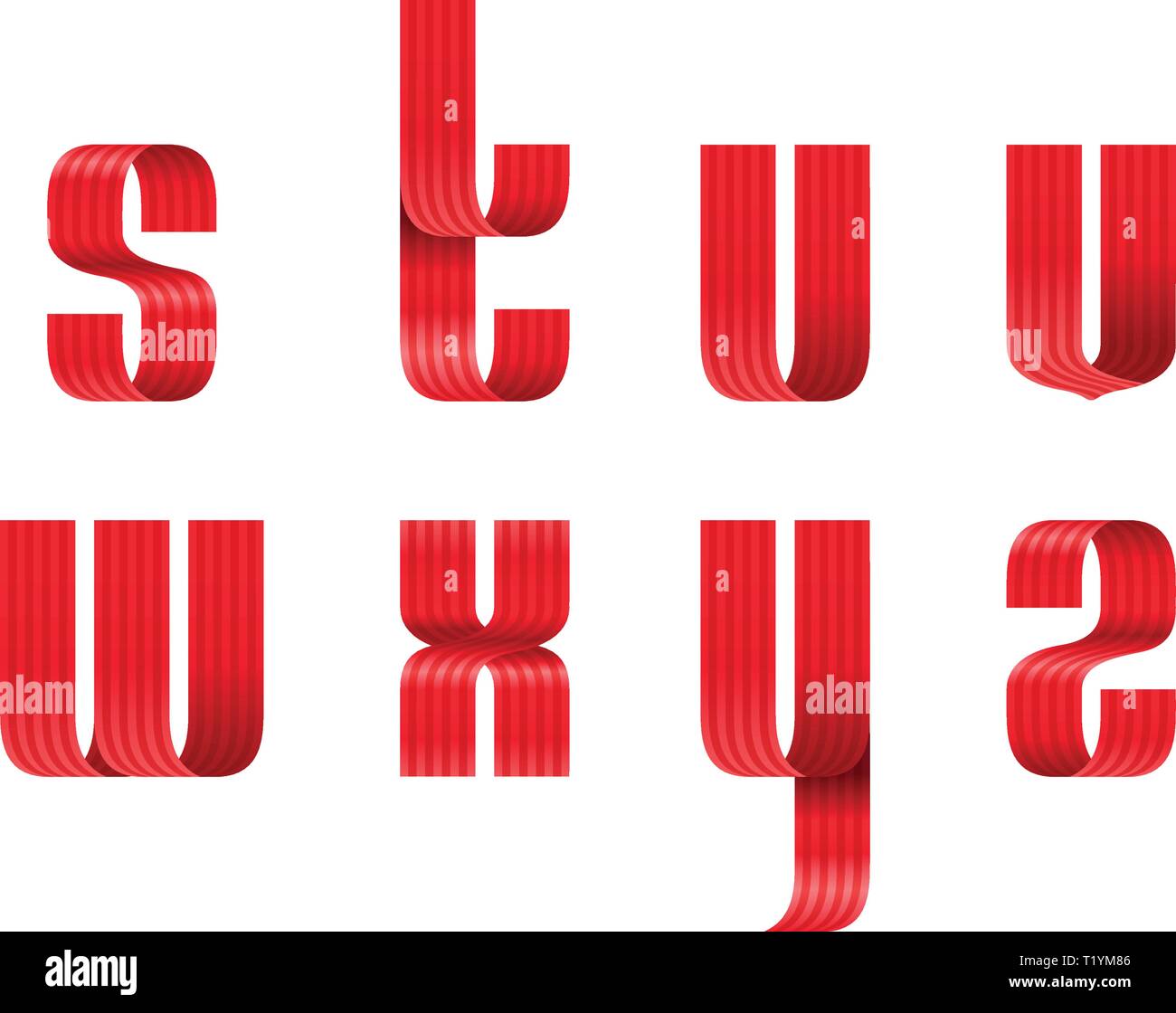 S T U V W X Y Z Lowercase Letters Font From A Red Ribbon With Strip And Smooth Curves And Shadows Stock Vector Image Art Alamy