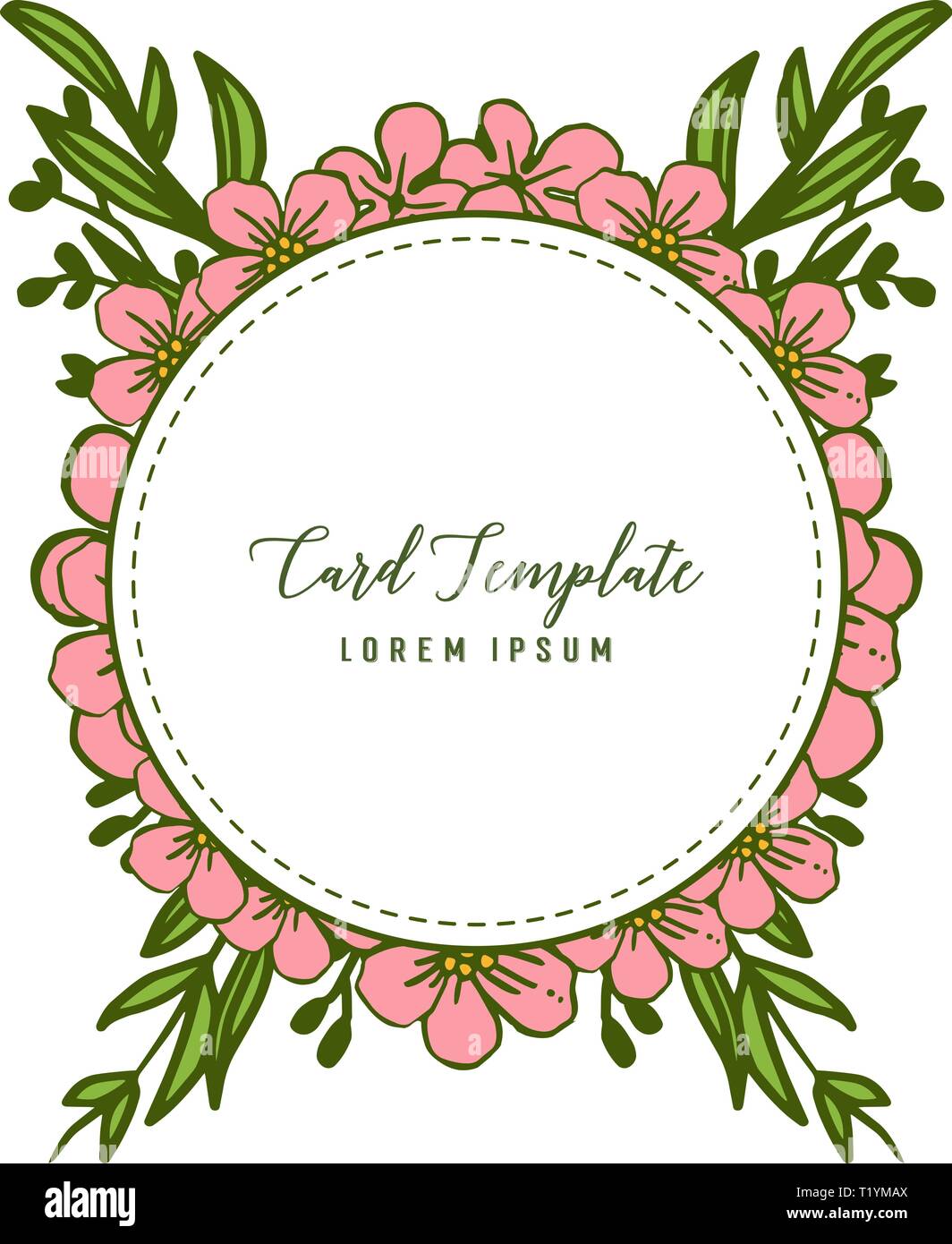 Vector illustration shape pink flower frame with card template design ...