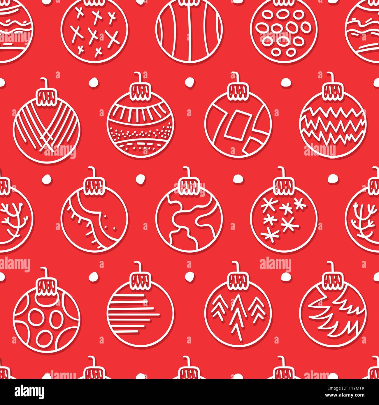 Hand drawn seamless pattern with Christmas Balls on red background Stock Vector