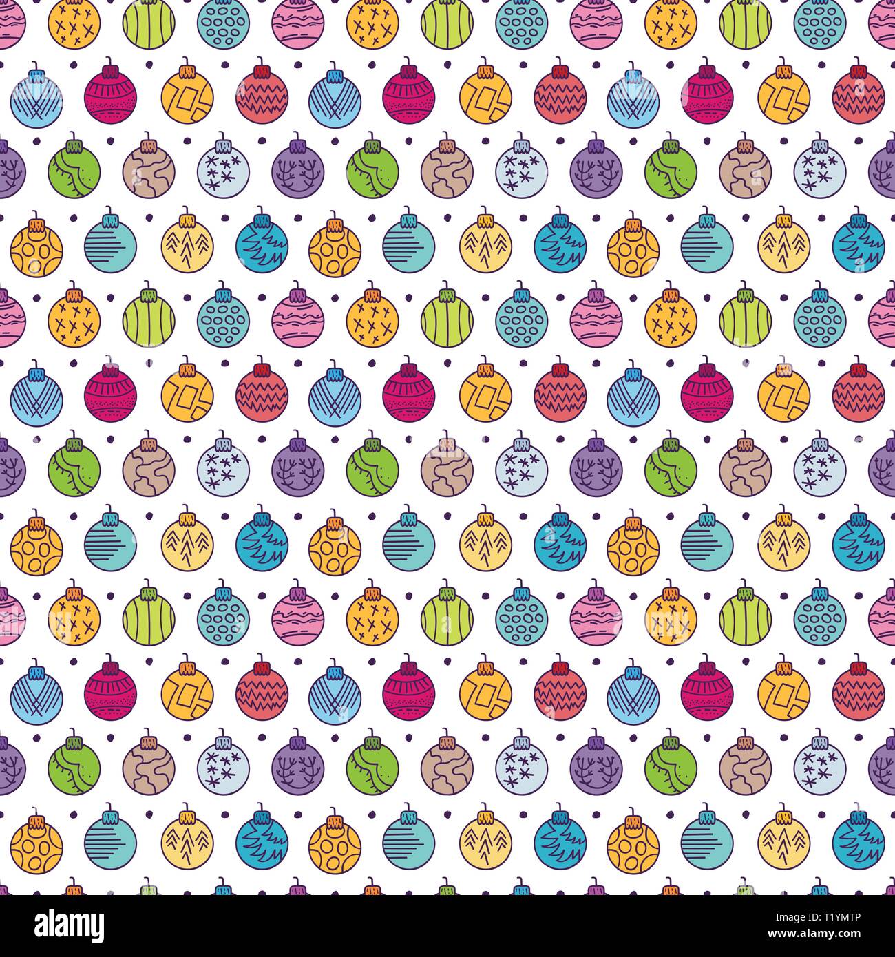 Colorful Hand drawn seamless pattern with Christmas Balls. Stock Vector