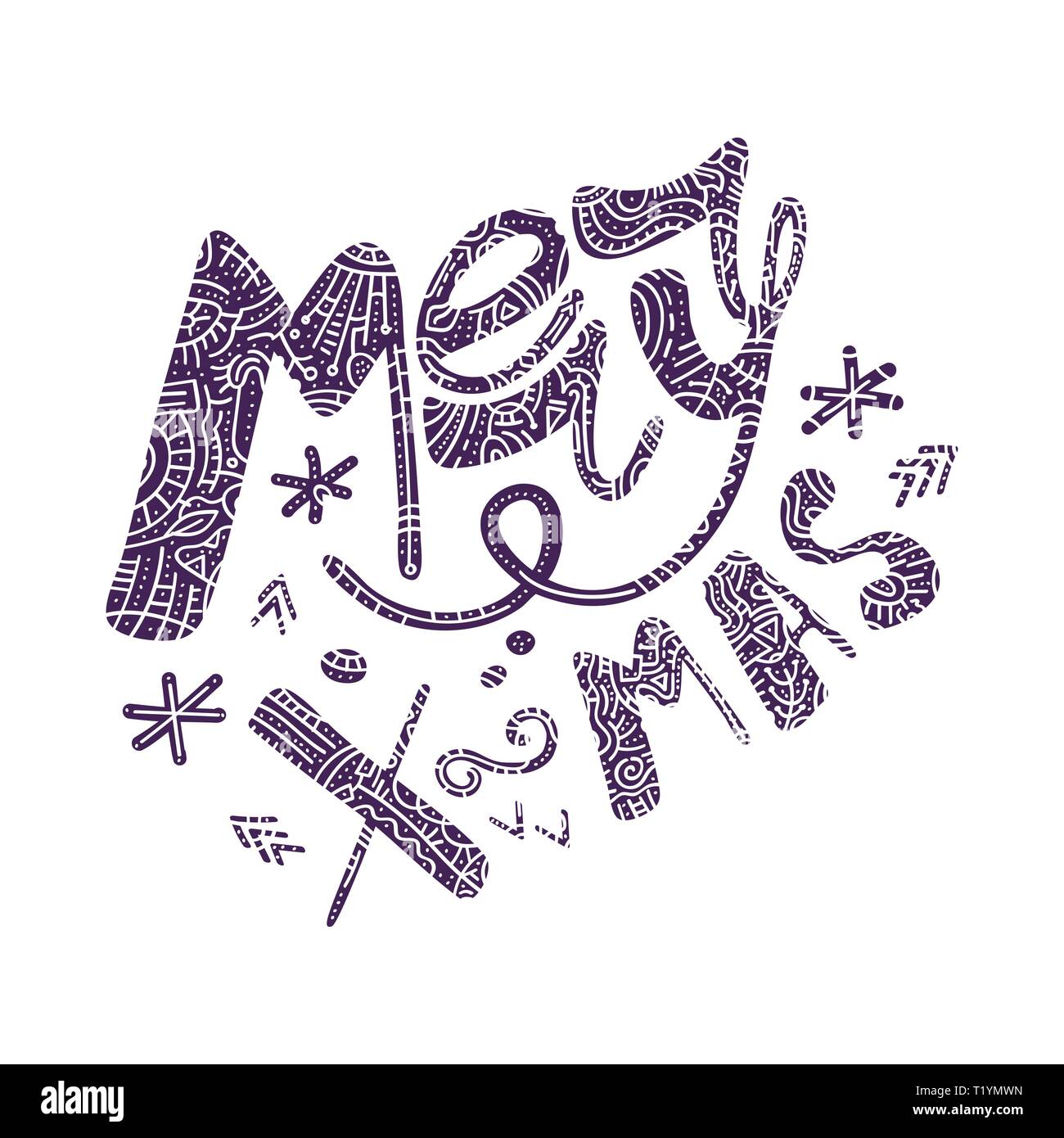 Merry Christmas hand lettering isolated on white. Vector image Stock ...