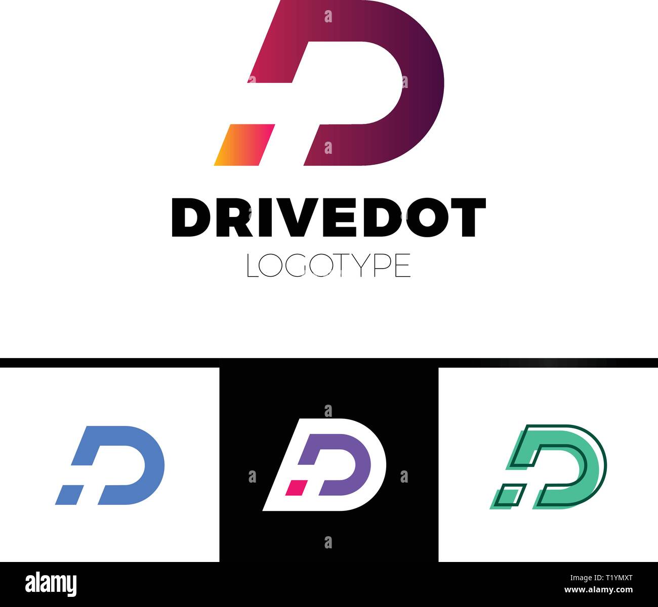 Dynamic Letter D logo in negative space icon design template elements with dot or point Stock Vector