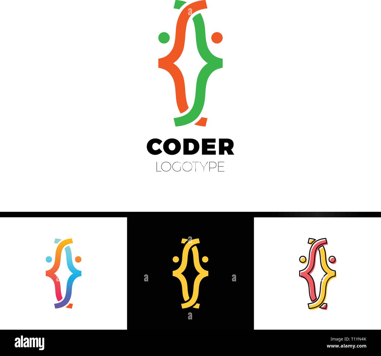 Code Bracket Man Logo head of two man done with brackets Stock Vector