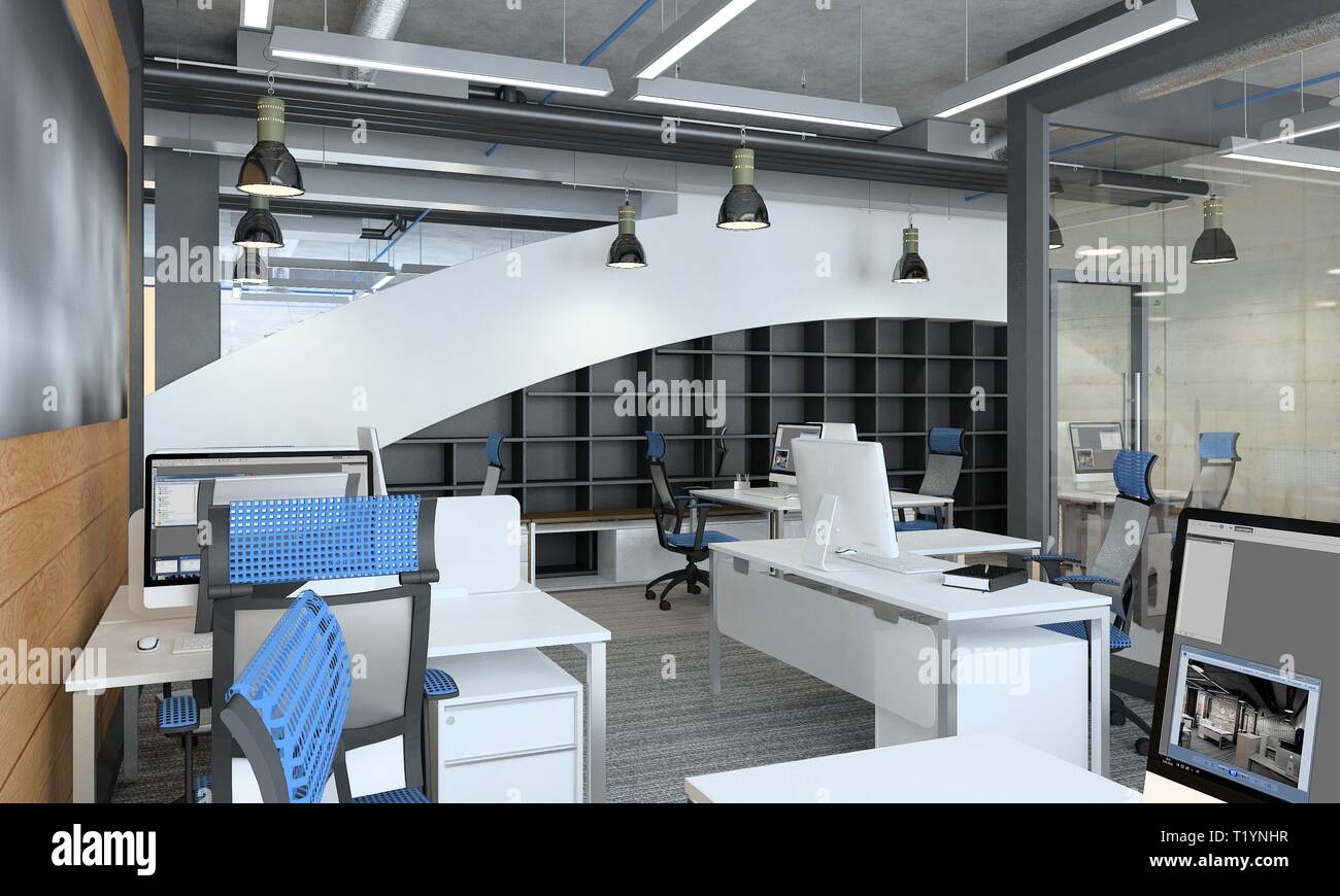 office, interior visualization, 3D illustration Stock Photo - Alamy