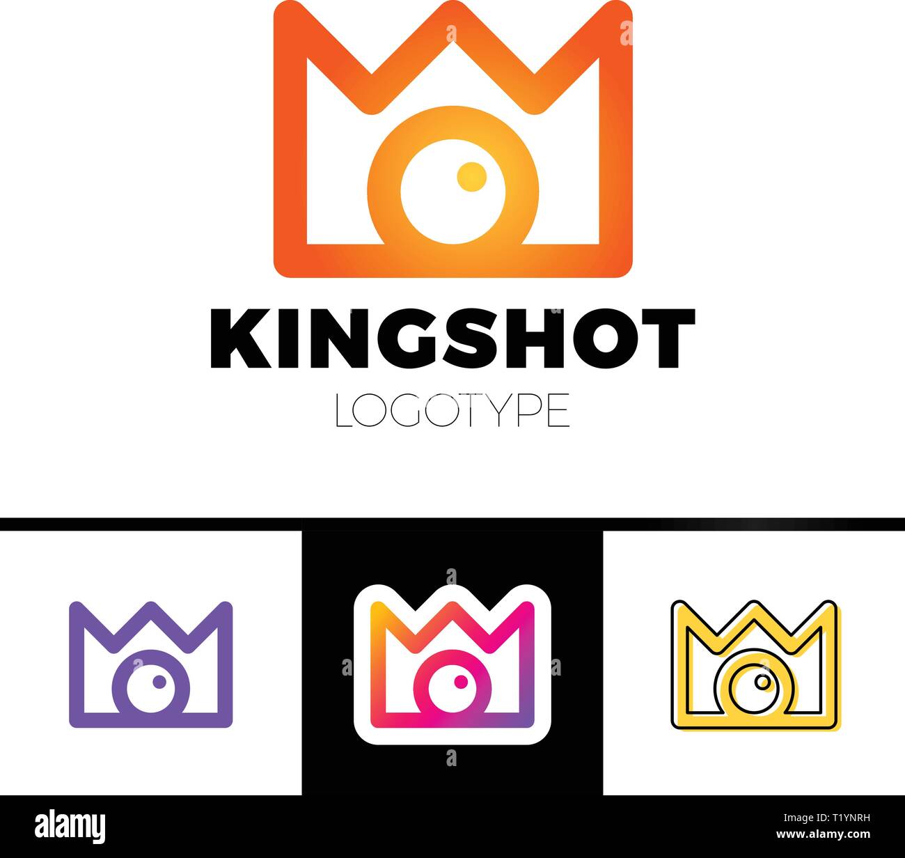 Creative concept for photography studio. Modern logo design layout with camera and crown. Corporate symbol idea. Stock Vector