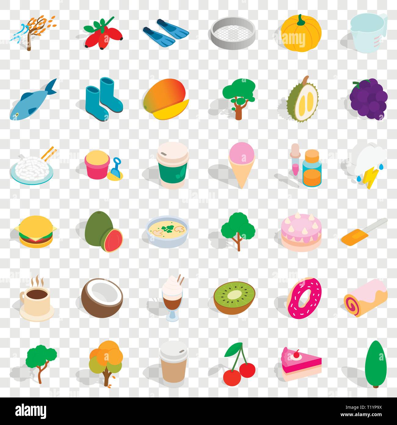 Vegan icons set, isometric style Stock Vector