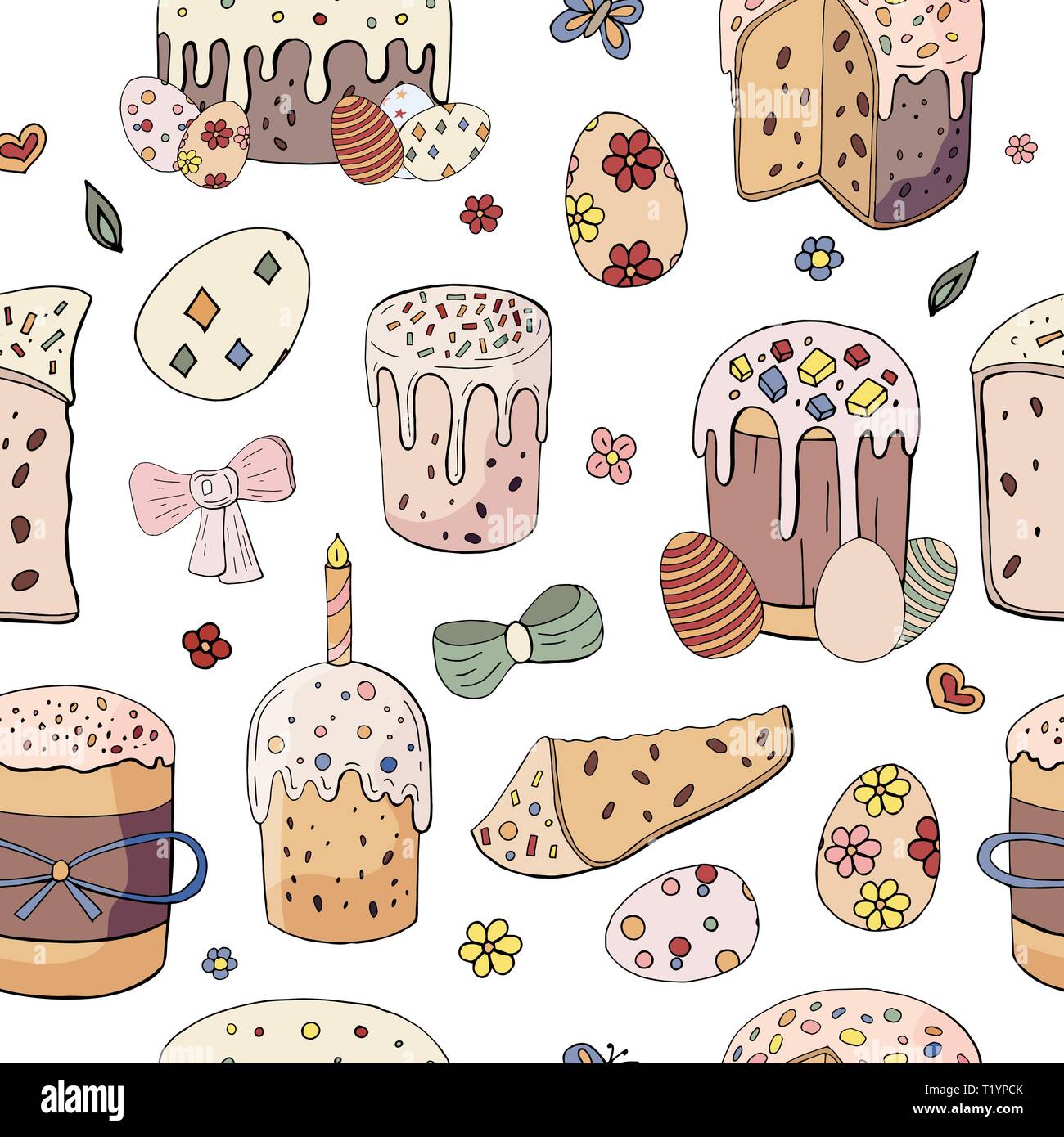 Seamless pattern with easter cakes on white background. Happy Easter Holiday Stock Vector