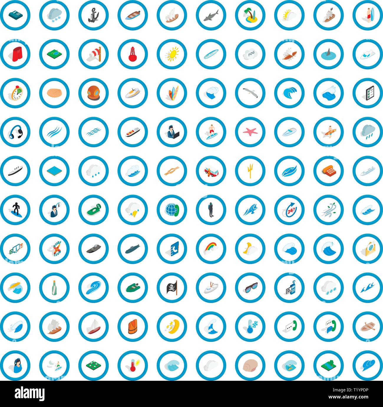 100 nautical icons set, isometric 3d style Stock Vector