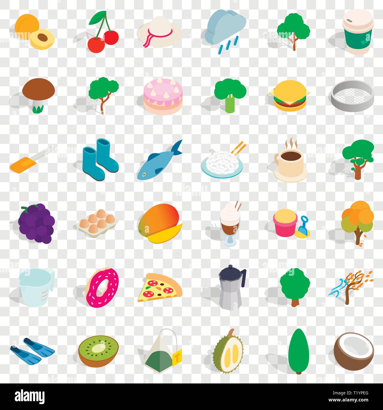 Vegetarian burger icons set, isometric style Stock Vector