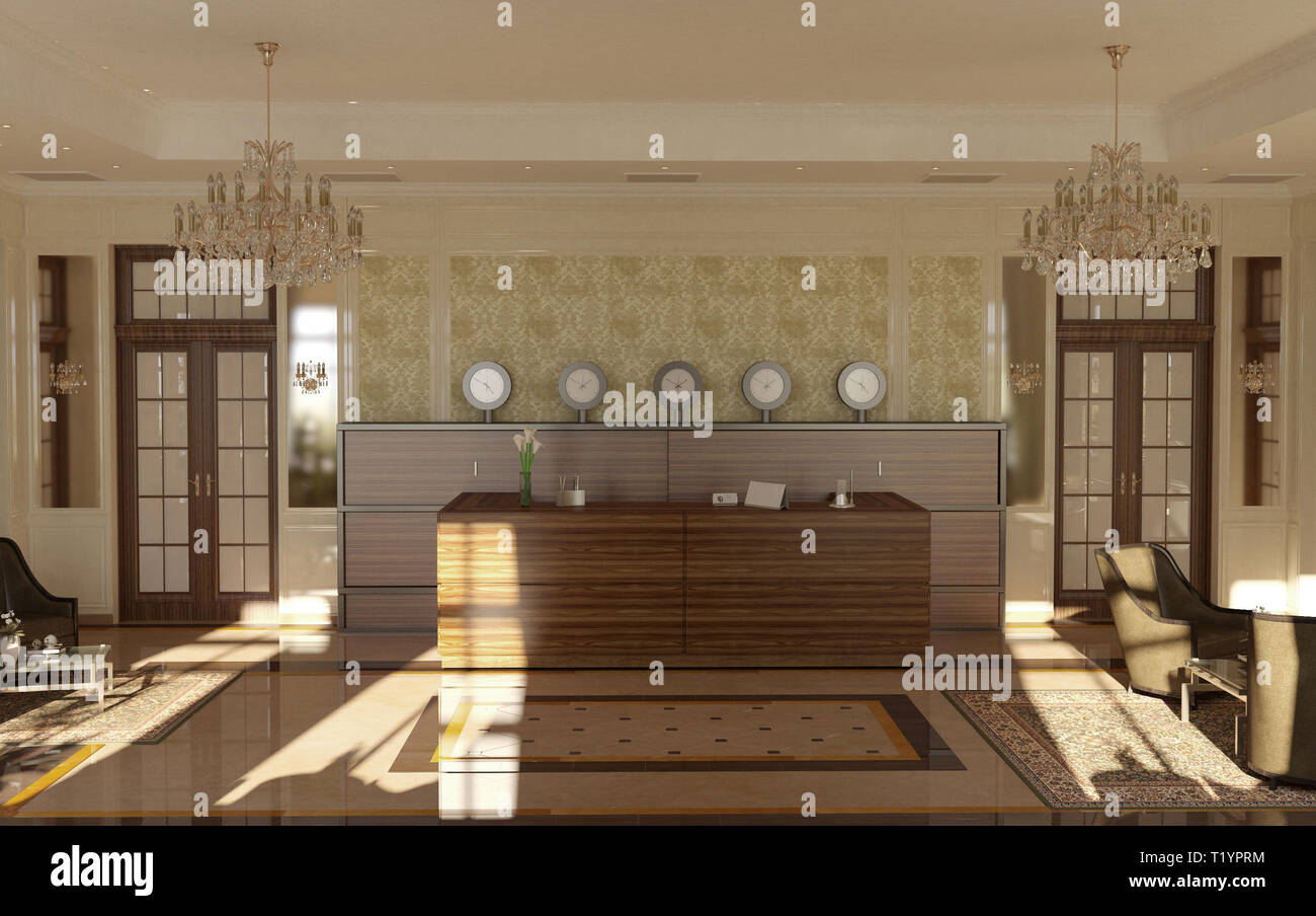 Modern luxury hotel lobby 3d rendering hi-res stock photography and ...