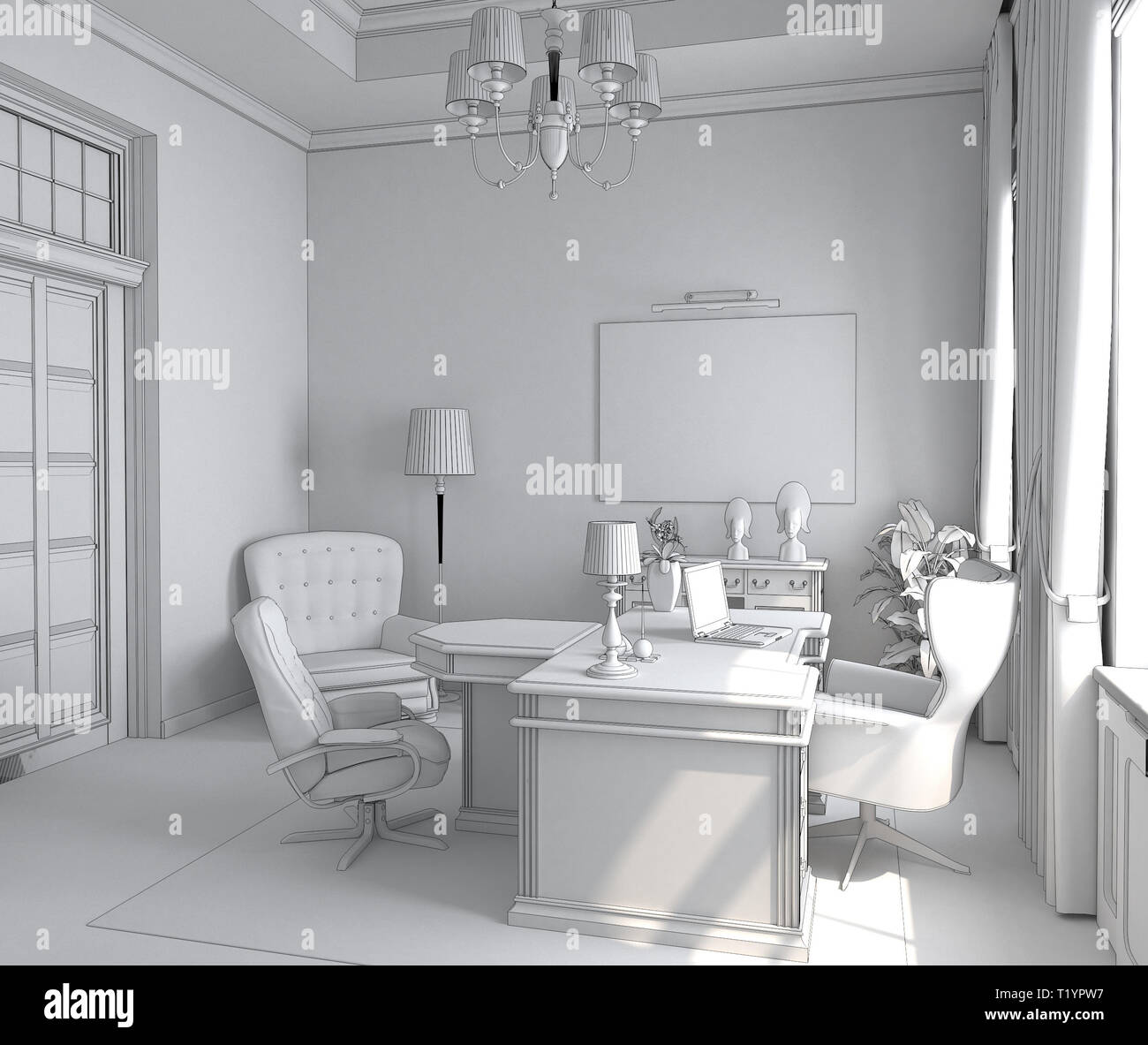 director's office, head office, interior visualization, 3D illustration