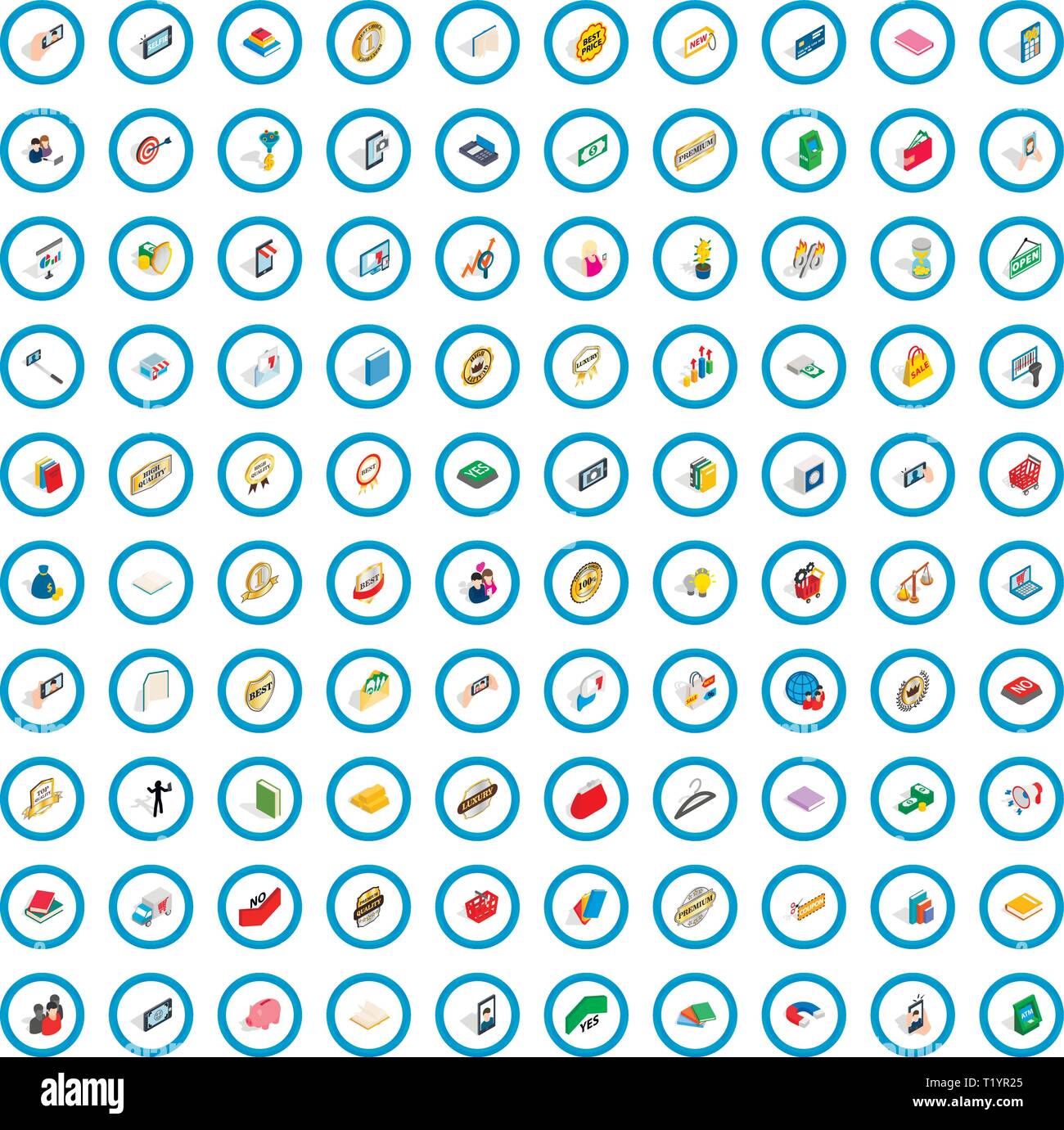 100 new icons set, isometric 3d style Stock Vector
