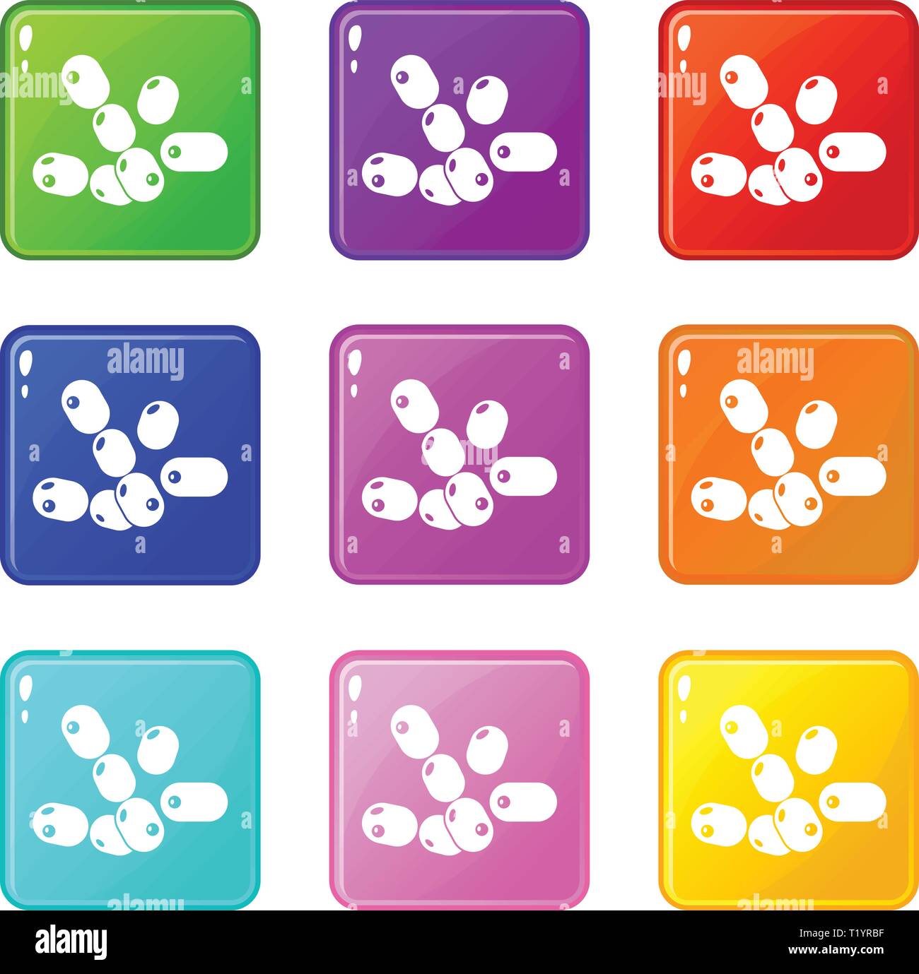 Coccus bacilli icons set 9 color collection Stock Vector