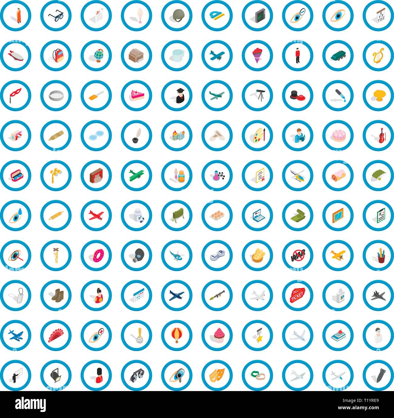 100 occupation icons set, isometric 3d style Stock Vector