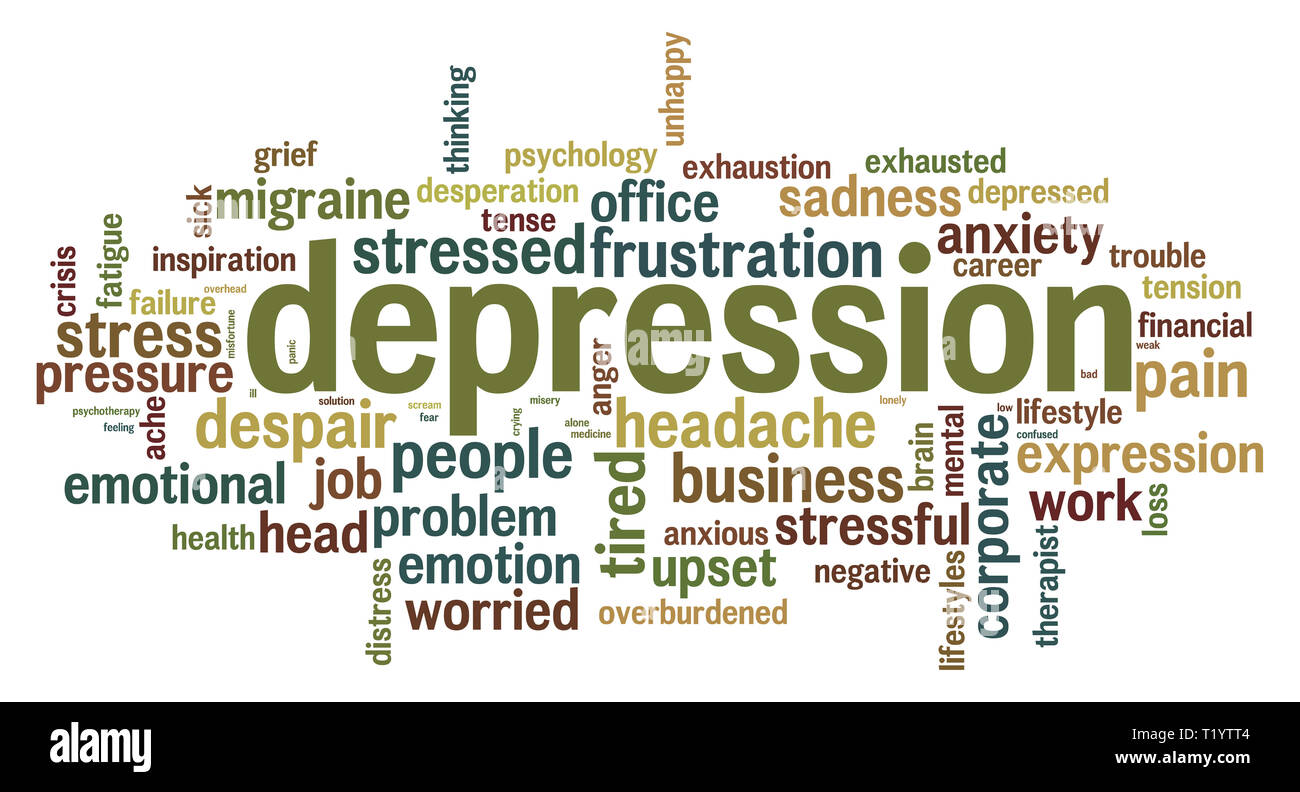 Depression word cloud on white background, 3D rendering Stock Photo