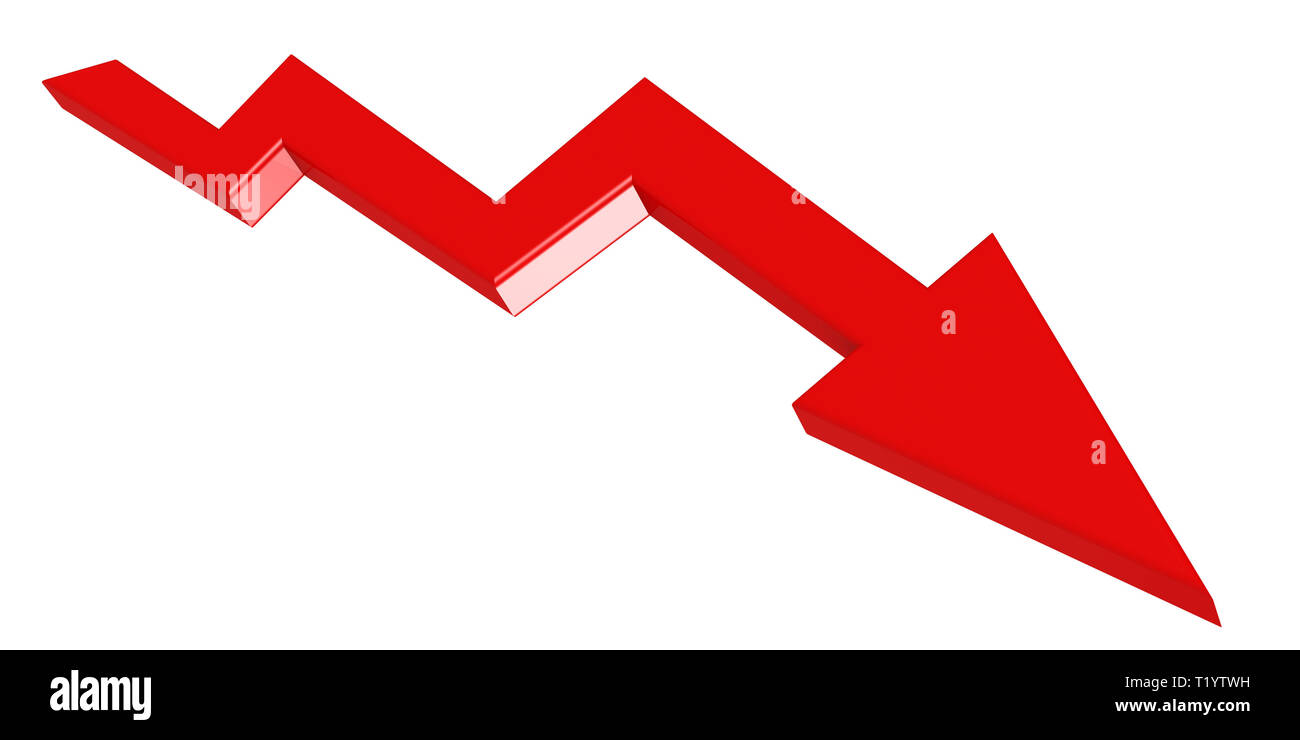 Red arrow downward isolated on white background, 3D rendering Stock