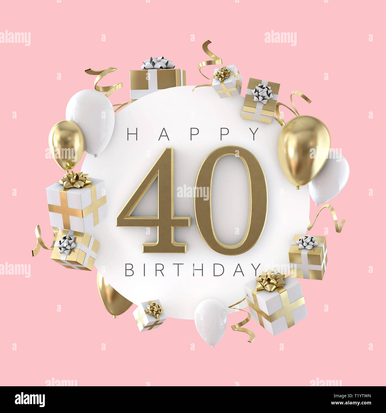 duidelijkheid Markeer Ga lekker liggen Happy 40th birthday party composition with balloons and presents. 3D Render  Stock Photo - Alamy