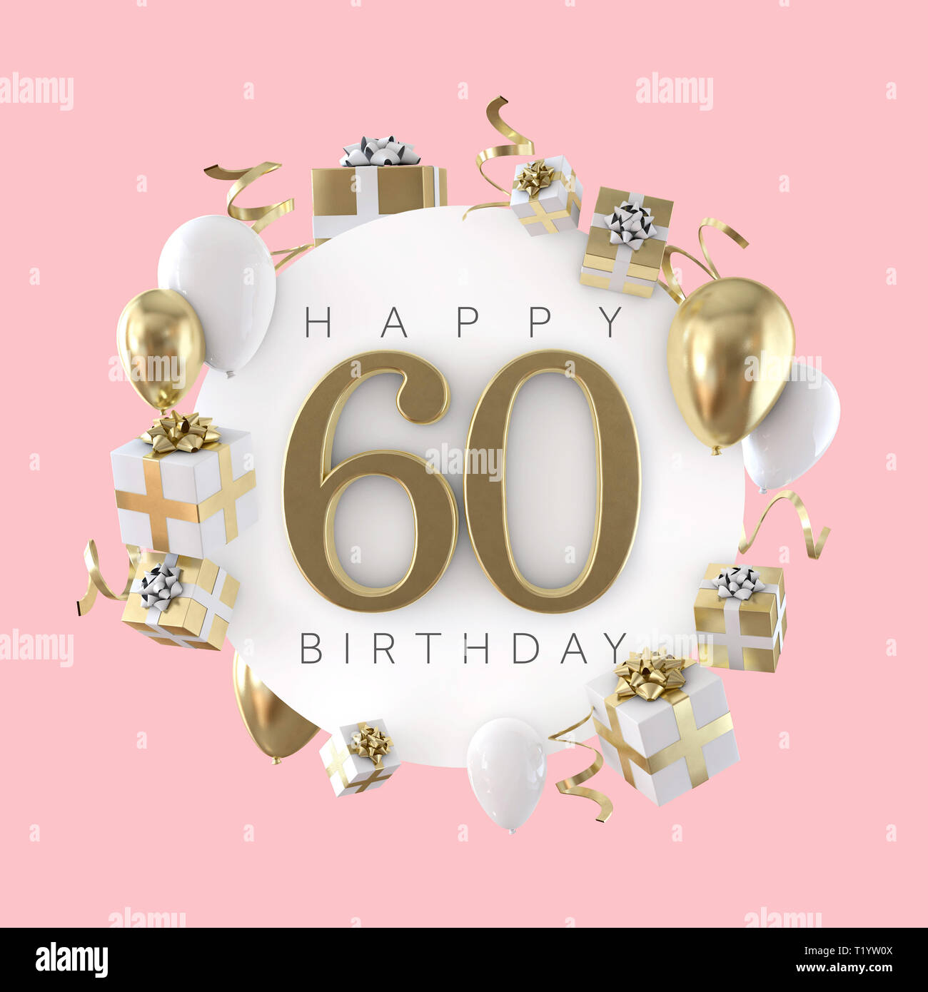 bemanning dynastie Omhoog gaan Happy 60th birthday party composition with balloons and presents. 3D Render  Stock Photo - Alamy