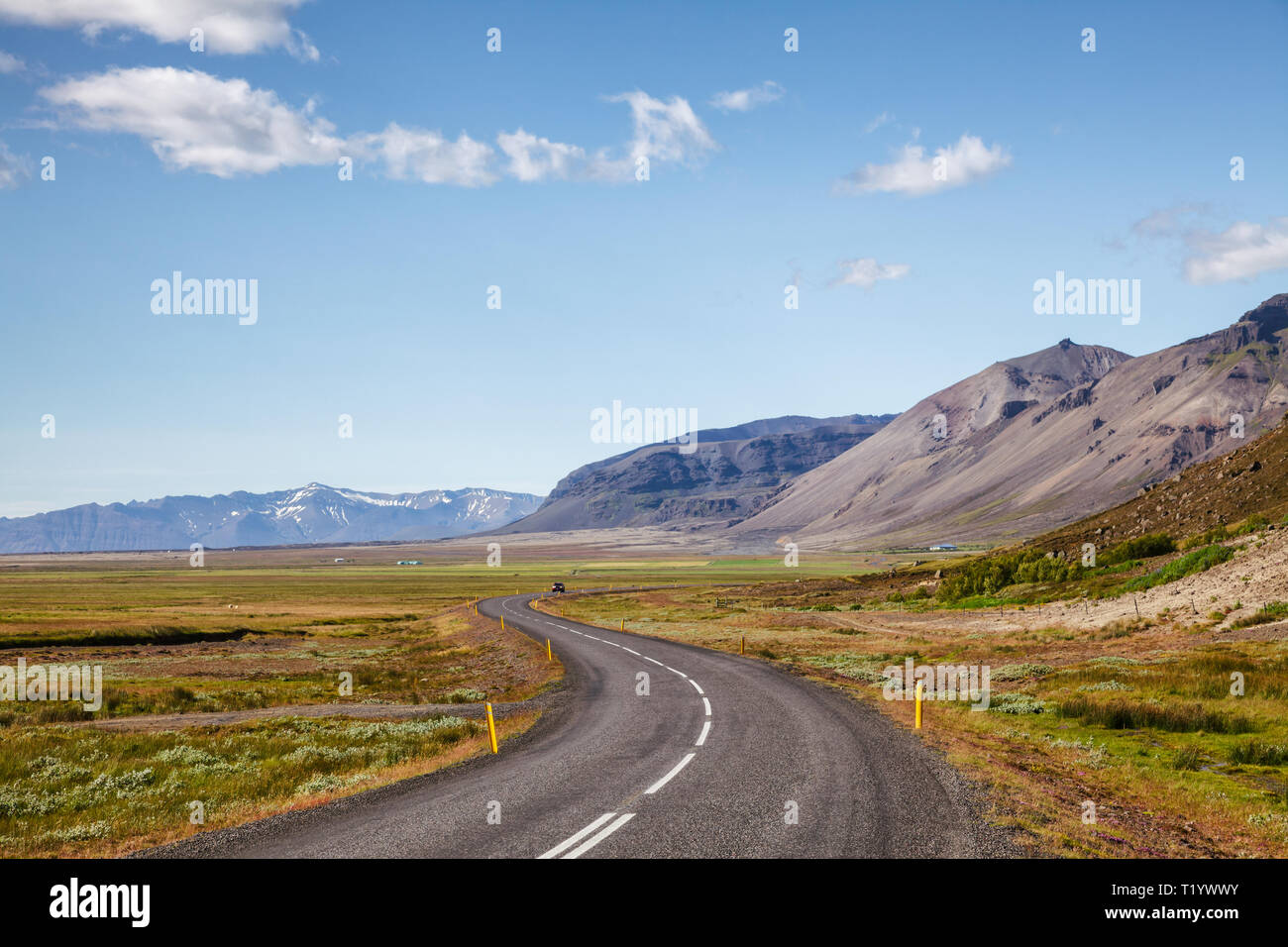 Route 1 or Ring Road (Hringvegur) national road that runs around the island and connecs popular tourist attractions in Iceland, Scandinavia Stock Photo