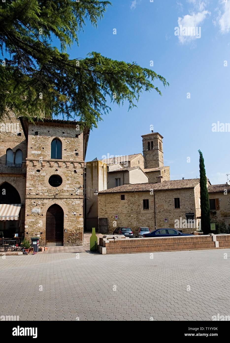 Bevagna Umbria Italy. Square in the medieval, travel, and touristic destination of Bevagna. Stock Photo
