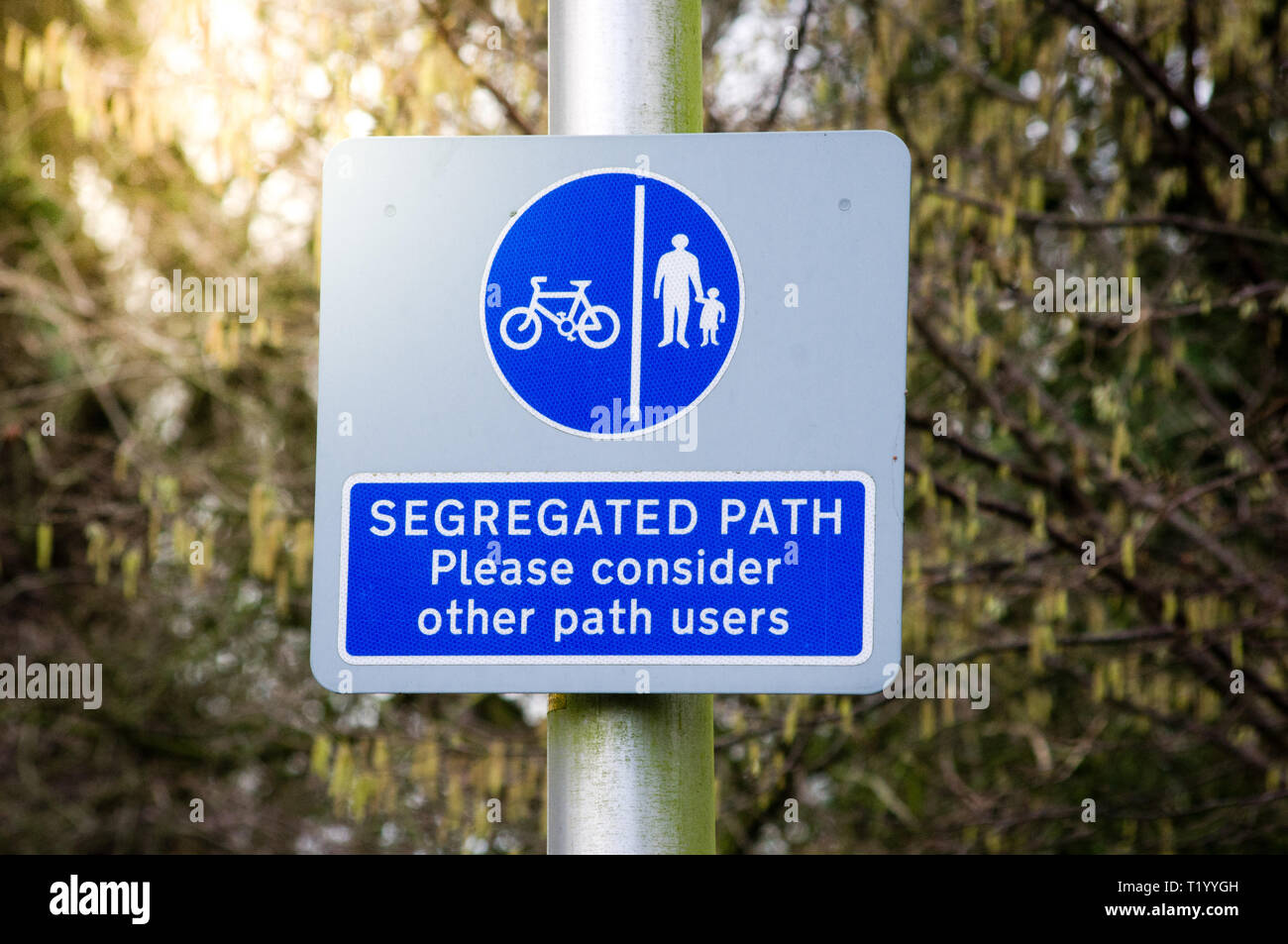 Sign, Segregated path for cyclists and pedestrians Stock Photo