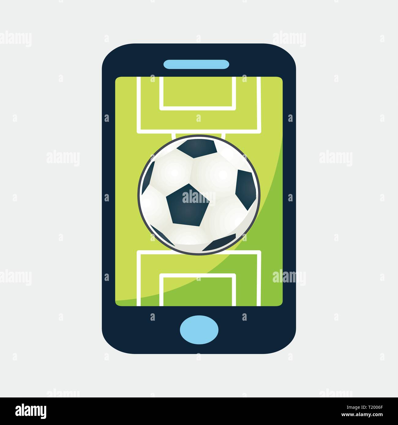 Smartphone with app soccer football field and ball vector illustration