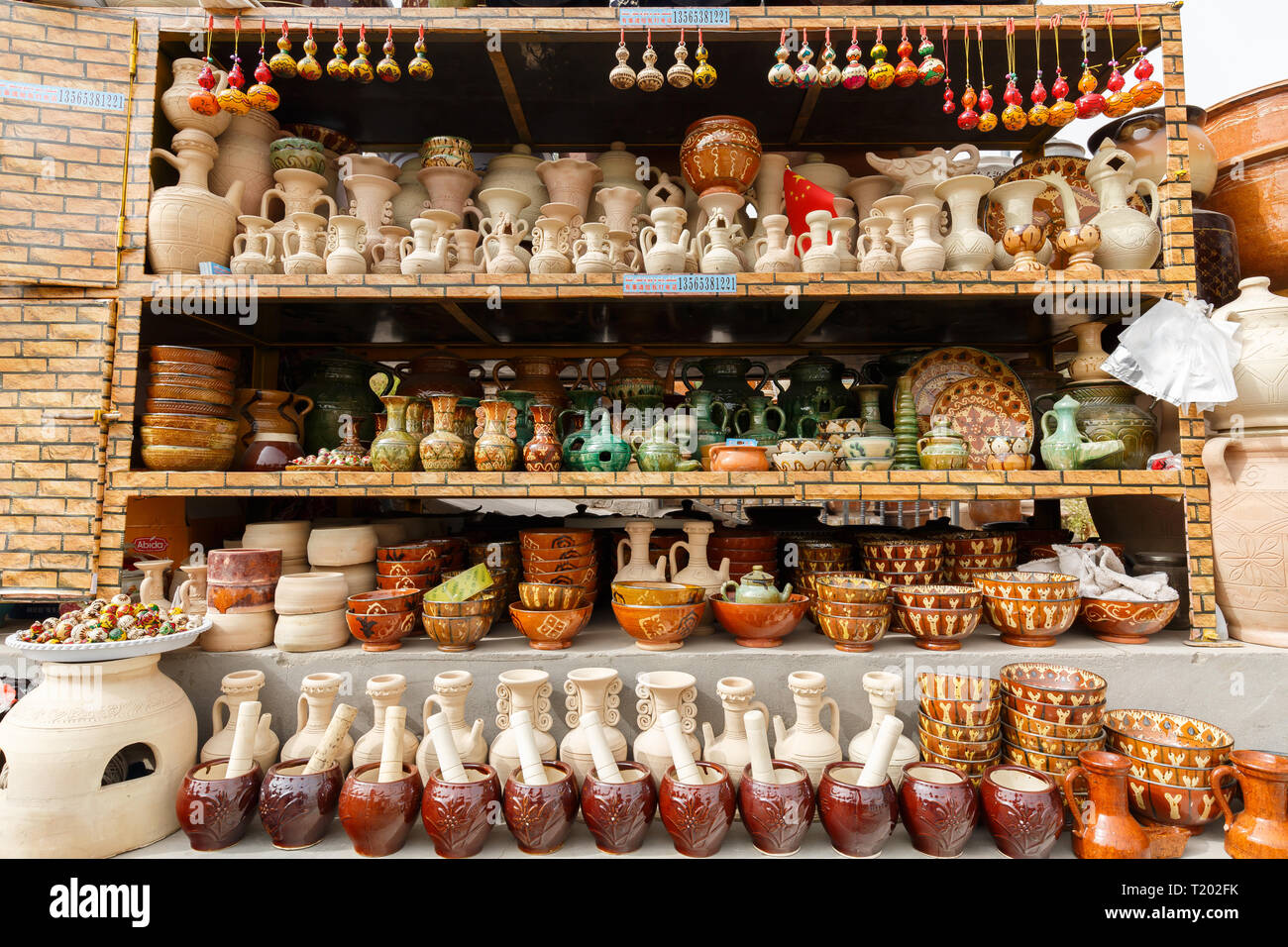 Goods on display at a shop in Kashgar (Xinjiang, China) Stock Photo