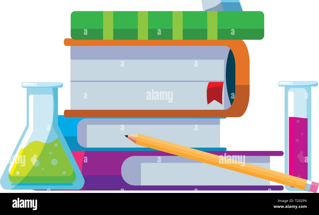 pile text books with tube test and supplies vector illustration design ...